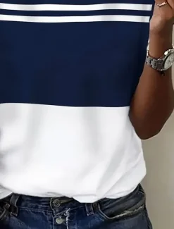 Best Women's T Shirt Graphic Striped Stylish Casual Short Sleeve Round Neck Regular Tops Daily Weekend Patchwork Print Summer Spring Women T-Shirts