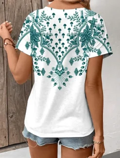 Sale Women's T Shirt Graphic Tribal Vintage Stylish Casual Short Sleeve V Neck Regular Tops Daily Print Summer Spring Women Boho Tops|T-Shirts