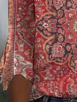 Clearance Women's T Shirt Henley Shirt Floral Vintage Ethnic Daily Basic 3/4 Length Sleeve V Neck Regular Tops Holiday Weekend Buttons Print Red Purple Green Khaki Gray Fall & Winter Women Boho Tops