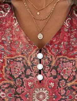 Clearance Women's T Shirt Henley Shirt Floral Vintage Ethnic Daily Basic 3/4 Length Sleeve V Neck Regular Tops Holiday Weekend Buttons Print Red Purple Green Khaki Gray Fall & Winter Women Boho Tops