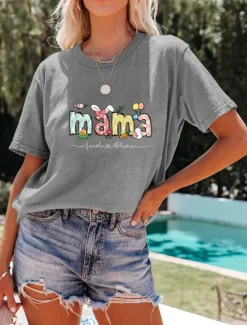 New Women's T Shirt Letter Fashion Short Sleeve Round Neck Regular Tops Weekend Print White Pink Orange Green Beige Summer Women T-Shirts