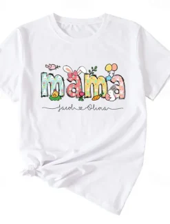 New Women's T Shirt Letter Fashion Short Sleeve Round Neck Regular Tops Weekend Print White Pink Orange Green Beige Summer Women T-Shirts