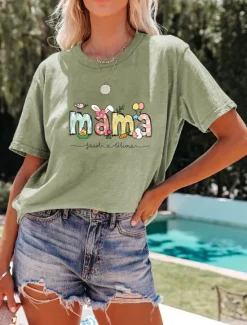 New Women's T Shirt Letter Fashion Short Sleeve Round Neck Regular Tops Weekend Print White Pink Orange Green Beige Summer Women T-Shirts