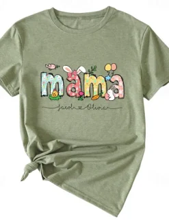 New Women's T Shirt Letter Fashion Short Sleeve Round Neck Regular Tops Weekend Print White Pink Orange Green Beige Summer Women T-Shirts