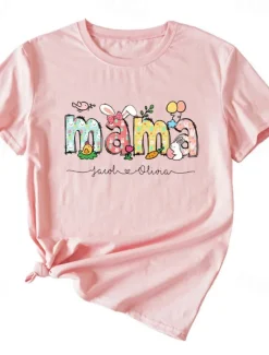 New Women's T Shirt Letter Fashion Short Sleeve Round Neck Regular Tops Weekend Print White Pink Orange Green Beige Summer Women T-Shirts