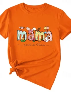 New Women's T Shirt Letter Fashion Short Sleeve Round Neck Regular Tops Weekend Print White Pink Orange Green Beige Summer Women T-Shirts
