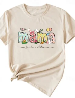 New Women's T Shirt Letter Fashion Short Sleeve Round Neck Regular Tops Weekend Print White Pink Orange Green Beige Summer Women T-Shirts