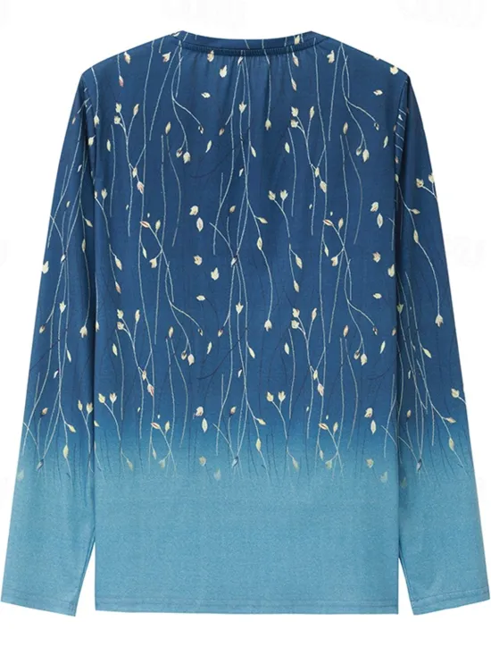 Best Women's T shirt Long Sleeve Crew Neck Long Sleeve Tunic Elegant Basic Floral Print Regular Tops Round Neck Holiday Weekend Blue Fuchsia Gray Light Blue Fall & Winter Prefall Women Spring Tops