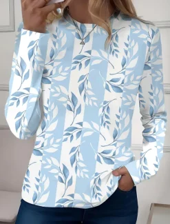 New Women's T shirt Long Sleeve Crew Neck Long Sleeve Tunic Floral Casual Regular Tops Daily Print Sage Green Pink Blue Sky Blue Purple Spring Fall Prefall Women Spring Tops