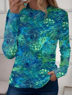 New Women's T shirt Long Sleeve Crew Neck Long Sleeve Tunic Floral Casual Regular Tops Daily Print Sage Green Pink Blue Sky Blue Purple Spring Fall Prefall Women Spring Tops