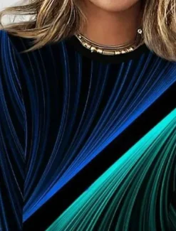 Hot Women's T shirt Long Sleeve Ombre Casual Long Tops Daily Print Black Blue Dark Green Spring, Fall, Winter, Prefall Women Tunic Tops
