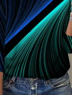 Hot Women's T shirt Long Sleeve Ombre Casual Long Tops Daily Print Black Blue Dark Green Spring, Fall, Winter, Prefall Women Tunic Tops