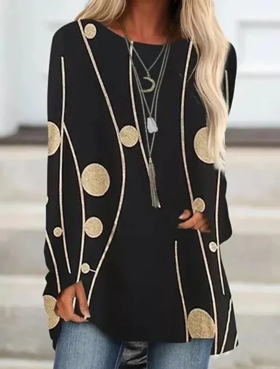 Best Women's T shirt Long Sleeve Tee Tunic Black White Yellow Graphic Floral Print Long Sleeve Casual Weekend Tunic Vintage Round Neck Long Regular Fit Abstract Painting Plus Size L Prefall Women Tunic Tops