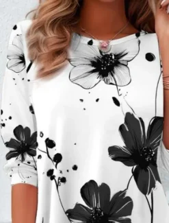 Discount Women's T shirt Long Sleeve Crew Neck Long Sleeve Tunic Floral Graphic Casual Regular Tops Daily Print Spring Fall Prefall Women T-Shirts|Spring Tops