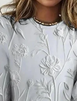 Best Women's T shirt Long Sleeve Crew Neck Long Sleeve Tunic 3D Print Floral Casual Round Neck Regular Tops Weekend Print Pearl Pink Blue Purple Green Fall Winter Prefall Women Spring Tops|Boho Tops