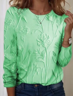 Best Women's T shirt Long Sleeve Crew Neck Long Sleeve Tunic 3D Print Floral Casual Round Neck Regular Tops Weekend Print Pearl Pink Blue Purple Green Fall Winter Prefall Women Spring Tops|Boho Tops