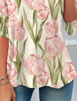 Sale Women's T shirt Long Sleeve Crew Neck Long Sleeve Tunic Floral Casual Regular Tops Daily Print Spring Fall Prefall Women T-Shirts