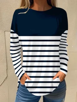 Online Women's T shirt Long Sleeve Basic Floral Print Long Sleeve Regular Tops Round Neck Holiday Weekend White Pink Red Navy Blue Blue Fall & Winter Prefall Women T-Shirts