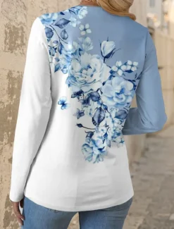 Best Women's T shirt Long Sleeve Crew Neck Long Sleeve Tunic Floral Graphic Casual Regular Tops Daily Print Spring Fall Prefall Women Spring Tops