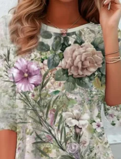 Outlet Women's T shirt Long Sleeve Crew Neck Long Sleeve Tunic Floral Elegant Vintage Casual Regular Tops Daily Print Spring Fall Prefall Women Spring Tops