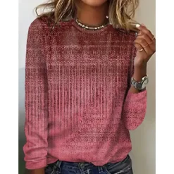 Women's T shirt Long Sleeve Crew Neck Long Sleeve Tunic Graphic Basic Round Neck Regular Tops Daily Weekend Print Red Blue Green Khaki Gray Fall & Winter Prefall Women Boho Tops