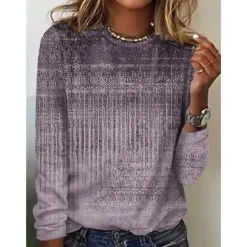 Women's T shirt Long Sleeve Crew Neck Long Sleeve Tunic Graphic Basic Round Neck Regular Tops Daily Weekend Print Red Blue Green Khaki Gray Fall & Winter Prefall Women Boho Tops