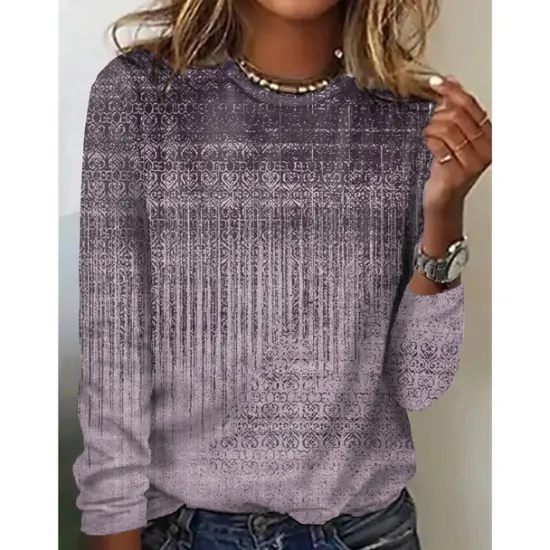 Women's T shirt Long Sleeve Crew Neck Long Sleeve Tunic Graphic Basic Round Neck Regular Tops Daily Weekend Print Red Blue Green Khaki Gray Fall & Winter Prefall Women Boho Tops