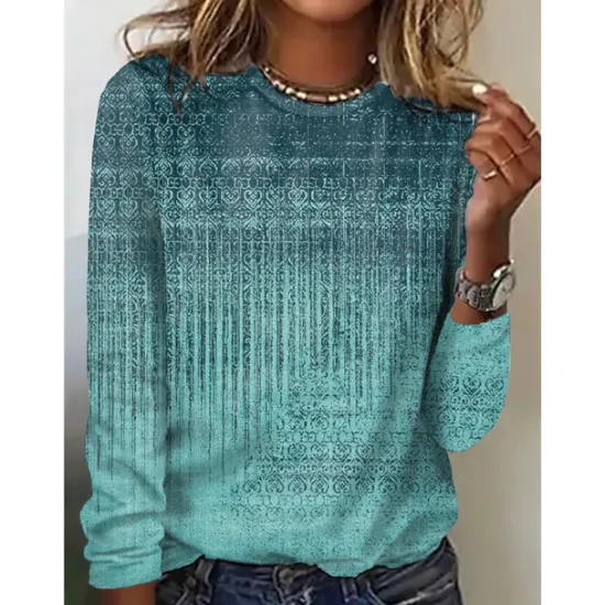 Women's T shirt Long Sleeve Crew Neck Long Sleeve Tunic Graphic Basic Round Neck Regular Tops Daily Weekend Print Red Blue Green Khaki Gray Fall & Winter Prefall Women Boho Tops