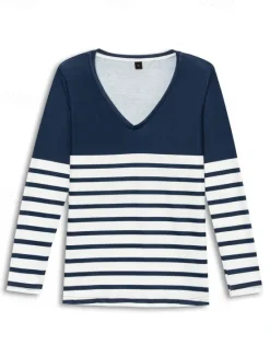 Sale Women's T shirt Long Sleeve V Neck Long Sleeve Tunic Striped Basic Regular Tops Daily Weekend Print Fall & Winter Prefall Women T-Shirts
