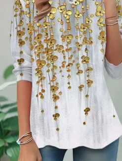 Best Women's T shirt Long Sleeve Crew Neck Long Sleeve Tunic Ombre Floral Elegant Vintage Regular Tops Daily Going out Weekend Print Prefall Women T-Shirts