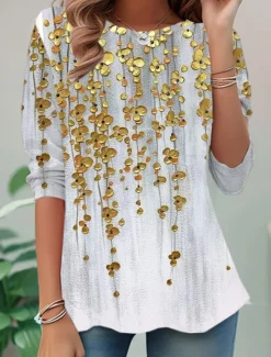 Best Women's T shirt Long Sleeve Crew Neck Long Sleeve Tunic Ombre Floral Elegant Vintage Regular Tops Daily Going out Weekend Print Prefall Women T-Shirts