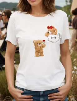 Discount Women's T Shirt LOVE Graphic Animal Vintage Stylish Classic Short Sleeve Crew Neck Round Neck Regular Tops Daily Weekend Print Black White Yellow Pink Red Summer Spring Women T-Shirts
