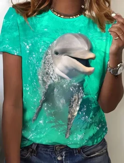 Best Women's T Shirt Ocean Casual Short Sleeve Round Neck Regular Tops Daily Print Summer Women T-Shirts
