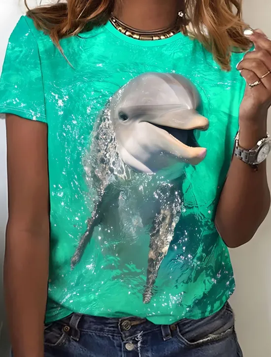 Best Women's T Shirt Ocean Casual Short Sleeve Round Neck Regular Tops Daily Print Summer Women T-Shirts