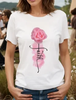 Clearance Women's T Shirt Ombre Floral Graphic Vintage Stylish Classic Short Sleeve Crew Neck Round Neck Regular Tops Daily Weekend Print Black White Yellow Pink Blue Summer Spring Women T-Shirts