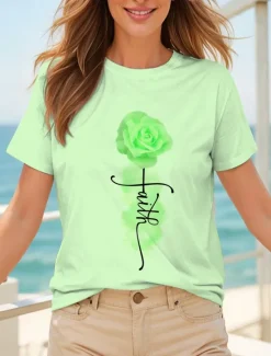 Clearance Women's T Shirt Ombre Floral Graphic Vintage Stylish Classic Short Sleeve Crew Neck Round Neck Regular Tops Daily Weekend Print Black White Yellow Pink Blue Summer Spring Women T-Shirts