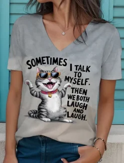Sale Women's T Shirt Ombre Graphic Animal Vintage Stylish Classic Short Sleeve V Neck Regular Tops Daily Print Summer Spring Women T-Shirts
