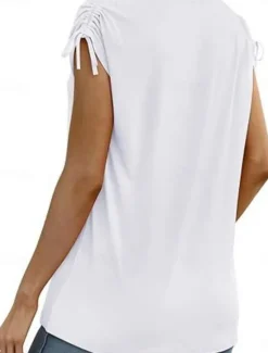 Best Women's T Shirt Plain Basic Casual Short Sleeve V Neck Regular Tops Daily Weekend White Pink Summer Spring Women T-Shirts