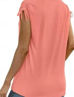 Best Women's T Shirt Plain Basic Casual Short Sleeve V Neck Regular Tops Daily Weekend White Pink Summer Spring Women T-Shirts