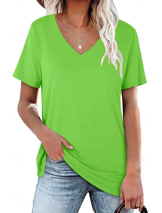 Sale Women's T Shirt Plain Basic Long Sleeve Flutter Sleeve V Neck Regular Tops Daily Sports Patchwork Black White Light Green Red Dark Green Summer Spring Fall Women T-Shirts