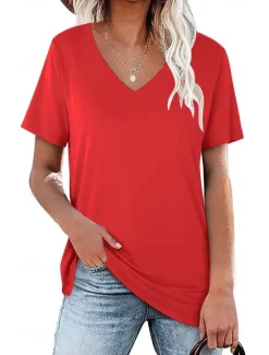 Sale Women's T Shirt Plain Basic Long Sleeve Flutter Sleeve V Neck Regular Tops Daily Sports Patchwork Black White Light Green Red Dark Green Summer Spring Fall Women T-Shirts