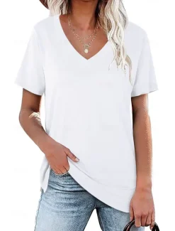 Sale Women's T Shirt Plain Basic Long Sleeve Flutter Sleeve V Neck Regular Tops Daily Sports Patchwork Black White Light Green Red Dark Green Summer Spring Fall Women T-Shirts