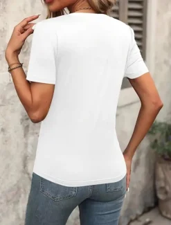 Sale Women's T Shirt Plain Basic Long Sleeve Flutter Sleeve V Neck Regular Tops Daily Sports Patchwork Black White Light Green Red Dark Green Summer Spring Fall Women T-Shirts