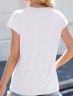 Outlet Women's T Shirt Plain Basic Casual Short Sleeve Crew Neck Regular Tops Daily Weekend White Pink Wine Purple Summer Spring Women T-Shirts