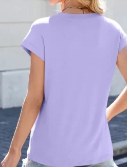 Outlet Women's T Shirt Plain Basic Casual Short Sleeve Crew Neck Regular Tops Daily Weekend White Pink Wine Purple Summer Spring Women T-Shirts