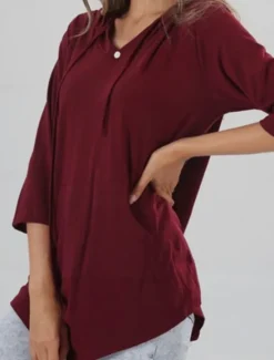 Discount Women's T Shirt Plain Fashion Modern Casual Long Sleeve V Neck Regular Tops Daily Weekend Patchwork Black Red Navy Blue Fall Winter Women Hoodies & Sweatshirts