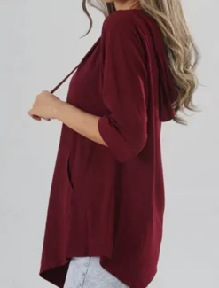 Discount Women's T Shirt Plain Fashion Modern Casual Long Sleeve V Neck Regular Tops Daily Weekend Patchwork Black Red Navy Blue Fall Winter Women Hoodies & Sweatshirts