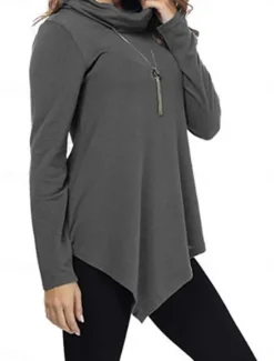 Discount Women's T Shirt Plain Fashion Modern Casual Long Sleeve Pile Neck Regular Tops Daily Weekend Black Dark Green Gray Fall Winter Women Tunic Tops