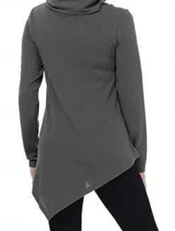 Discount Women's T Shirt Plain Fashion Modern Casual Long Sleeve Pile Neck Regular Tops Daily Weekend Black Dark Green Gray Fall Winter Women Tunic Tops
