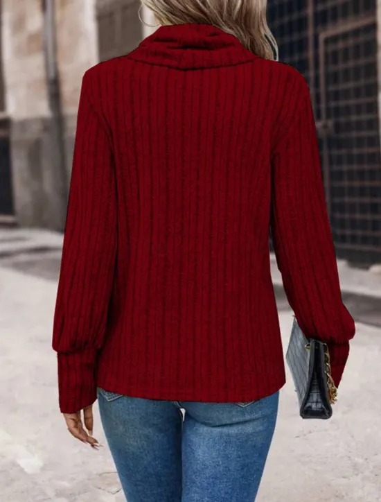 Sale Women's T Shirt Plain Fashion Modern Casual Long Sleeve Turtleneck Regular Tops Daily Weekend Wine Blue Gray Fall Winter Women Blouses & Shirts